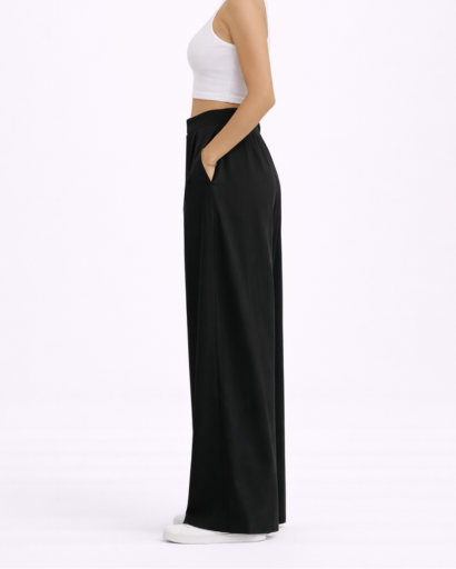 Pantalon Femme Large Taille Haute Plissé