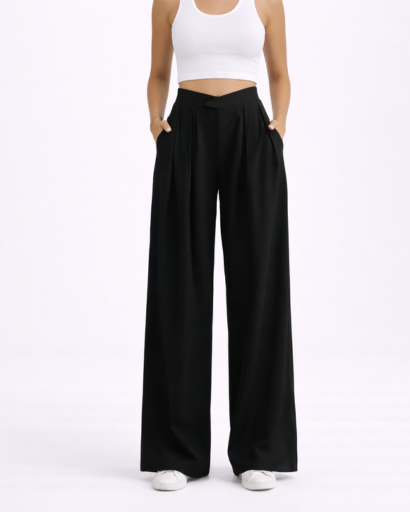 Pantalon Femme Large Taille Haute Plissé