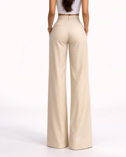 Pantalon Femme Large Taille Haute Plissé