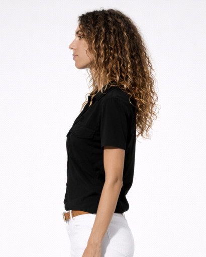 Chemisier Femme Manches Courtes Poches Poitrine