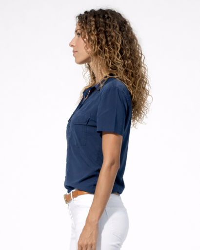 Chemisier Femme Manches Courtes Poches Poitrine