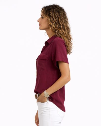 Chemisier Femme Manches Courtes Poches Poitrine