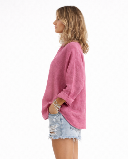 Blouse femme ample à col en V et boutons frontaux