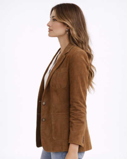 Blazer Femme Coupe Droite Poches Plaquées Col Tailleur – Tenue Bureau Chic | Invitée de Mariage