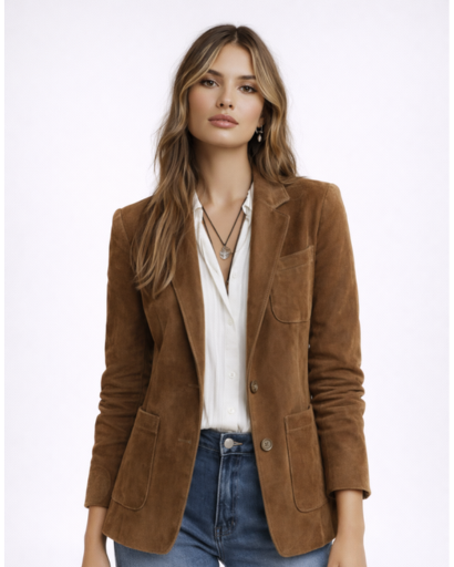Blazer Femme Coupe Droite Poches Plaquées Col Tailleur – Tenue Bureau Chic | Invitée de Mariage