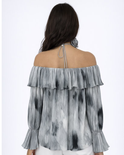 Blouse bardot plissée à volants femme