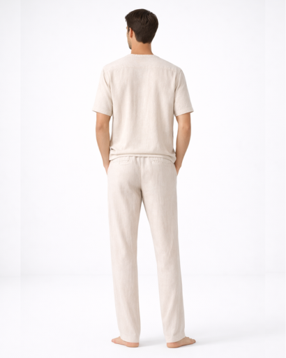Ensemble détente homme 2 pièces – T-shirt Henley et pantalon droit à cordon