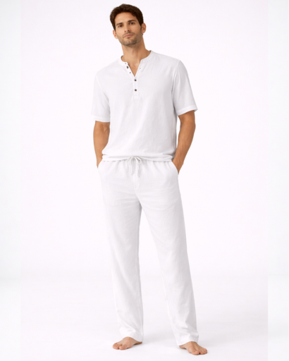 Ensemble détente homme 2 pièces – T-shirt Henley et pantalon droit à cordon