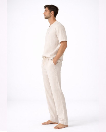 Ensemble détente homme 2 pièces – T-shirt Henley et pantalon droit à cordon