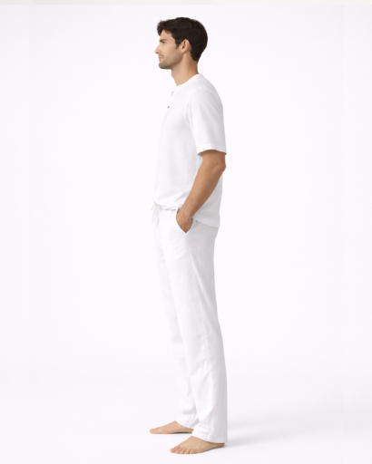 Ensemble détente homme 2 pièces – T-shirt Henley et pantalon droit à cordon