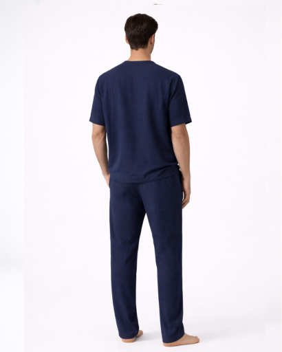Ensemble détente homme 2 pièces – T-shirt Henley et pantalon droit à cordon