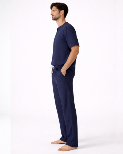 Ensemble détente homme 2 pièces – T-shirt Henley et pantalon droit à cordon