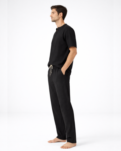Ensemble détente homme 2 pièces – T-shirt Henley et pantalon droit à cordon