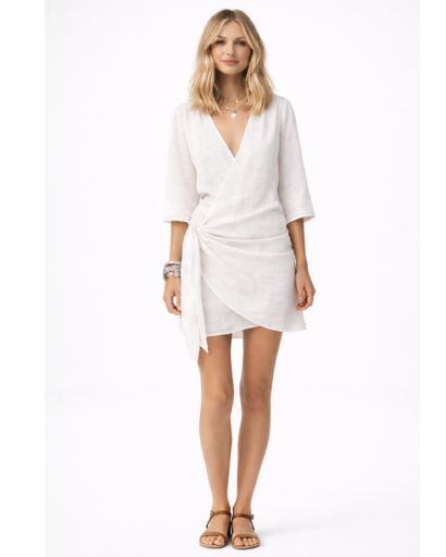 Robe portefeuille courte – décolleté V et ceinture à nouer