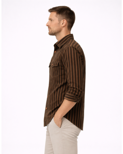 Chemise homme à rayures – manches longues et poches poitrine