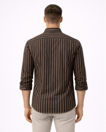 Chemise homme à rayures – manches longues et poches poitrine