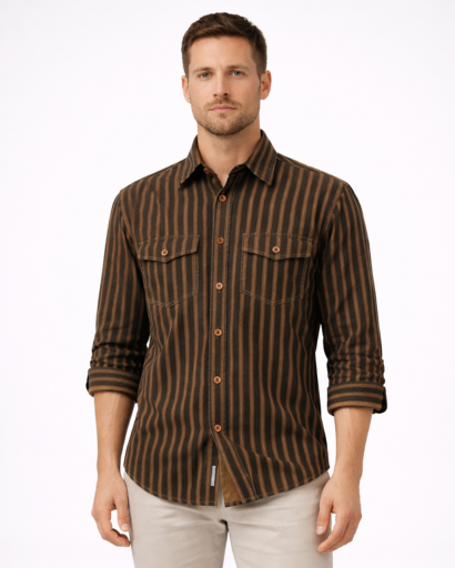Chemise homme à rayures – manches longues et poches poitrine