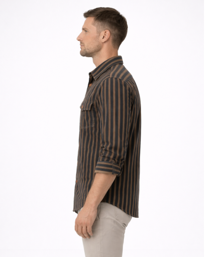 Chemise homme à rayures – manches longues et poches poitrine