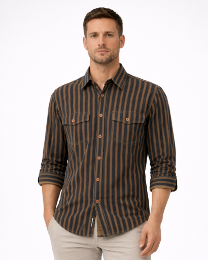 Chemise homme à rayures – manches longues et poches poitrine