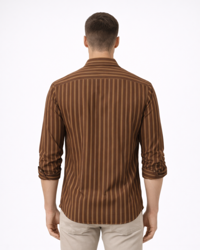 Chemise homme à rayures – manches longues et poches poitrine