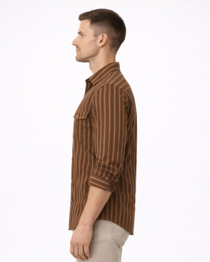 Chemise homme à rayures – manches longues et poches poitrine