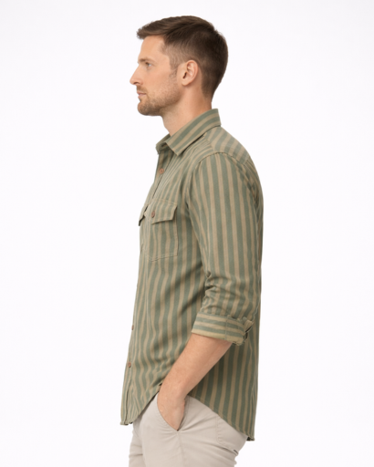 Chemise homme à rayures – manches longues et poches poitrine