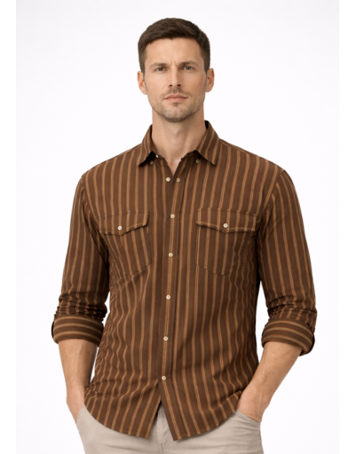 Chemise homme à rayures – manches longues et poches poitrine