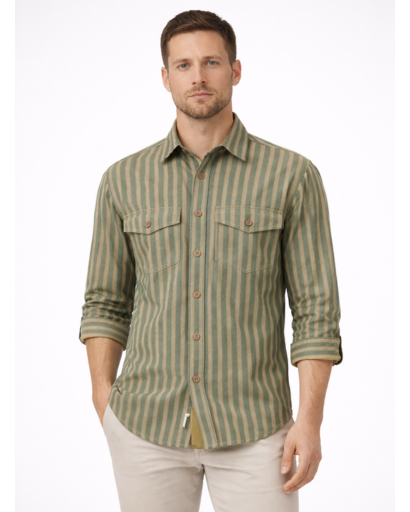 Chemise homme à rayures – manches longues et poches poitrine