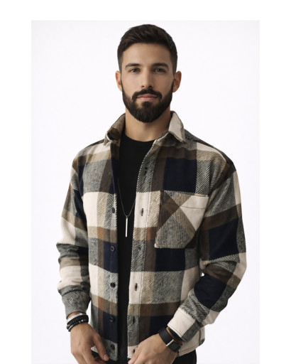 Chemise homme à carreaux coupe droite avec poche poitrine