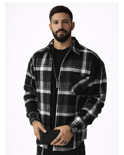 Chemise homme à carreaux coupe droite avec poche poitrine
