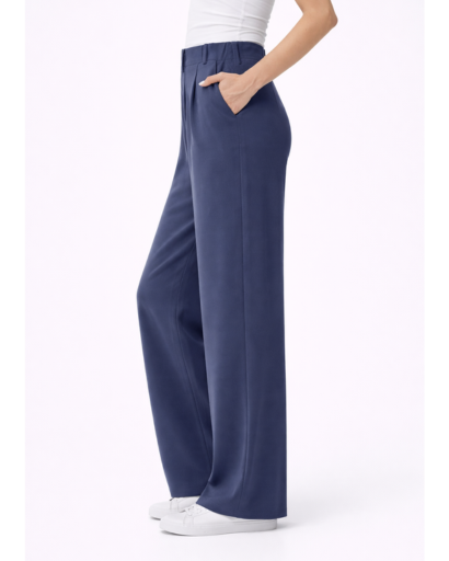 Pantalon femme taille haute à jambes larges avec plis
