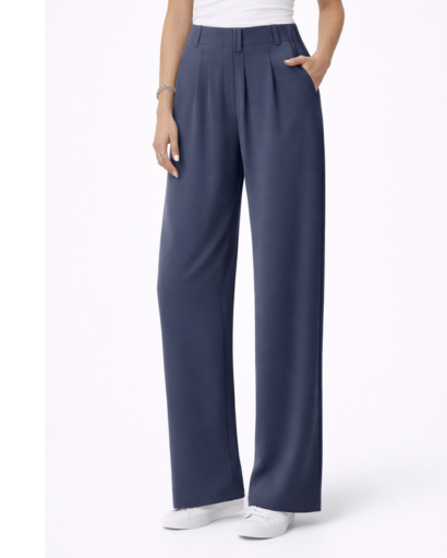Pantalon femme taille haute à jambes larges avec plis