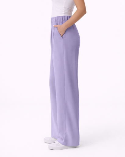 Pantalon femme taille haute à jambes larges avec plis