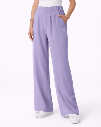 Pantalon femme taille haute à jambes larges avec plis