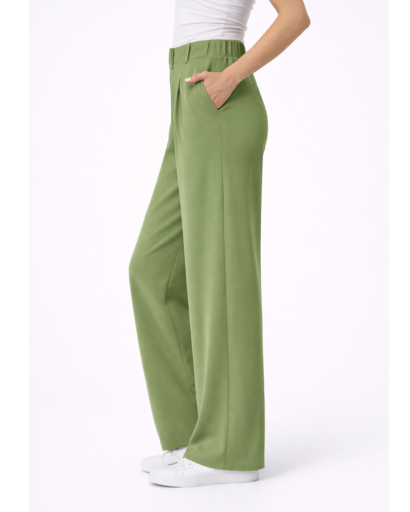 Pantalon femme taille haute à jambes larges avec plis
