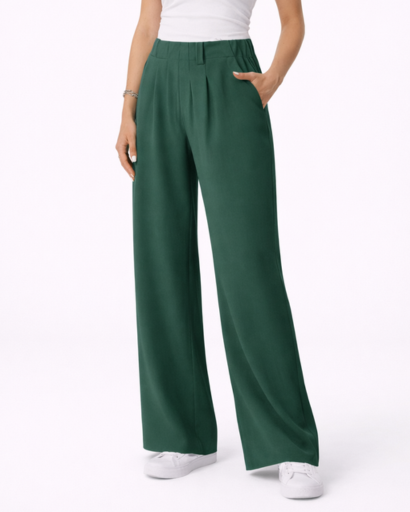 Pantalon femme taille haute à jambes larges avec plis