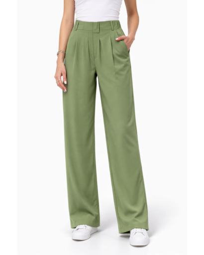 Pantalon femme taille haute à jambes larges avec plis