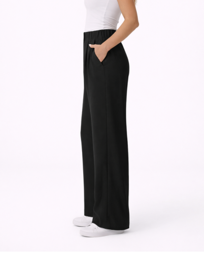 Pantalon femme taille haute à jambes larges avec plis