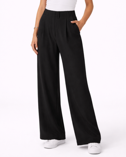Pantalon femme taille haute à jambes larges avec plis