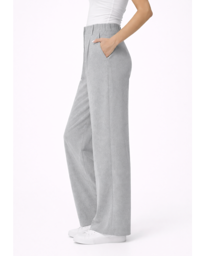Pantalon femme taille haute à jambes larges avec plis