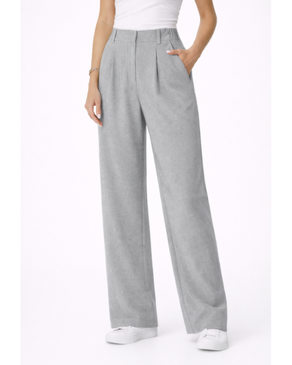 Pantalon femme taille haute à jambes larges avec plis