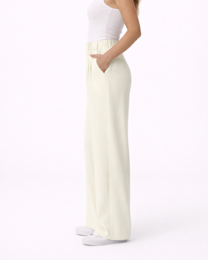 Pantalon femme taille haute à jambes larges avec plis