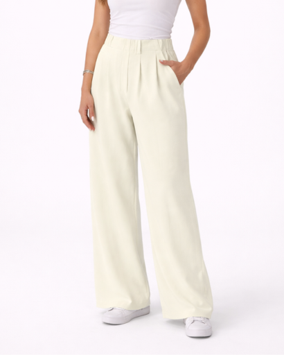 Pantalon femme taille haute à jambes larges avec plis