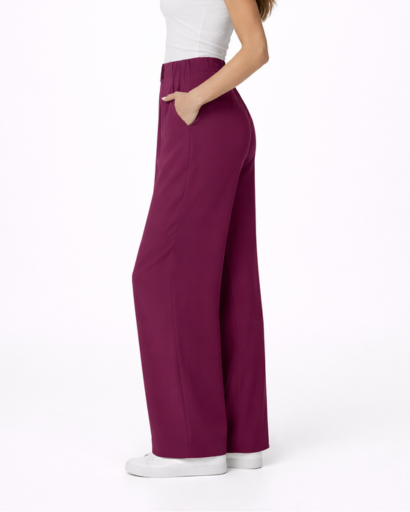 Pantalon femme taille haute à jambes larges avec plis