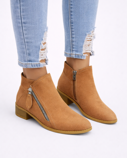 Bottines femme à talon bas avec zip latéral