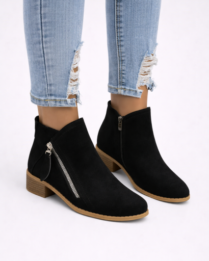 Bottines femme à talon bas avec zip latéral