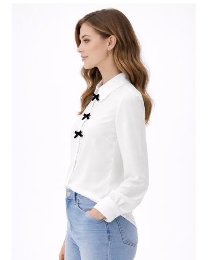 Blouse femme à nœuds décoratifs et col classique