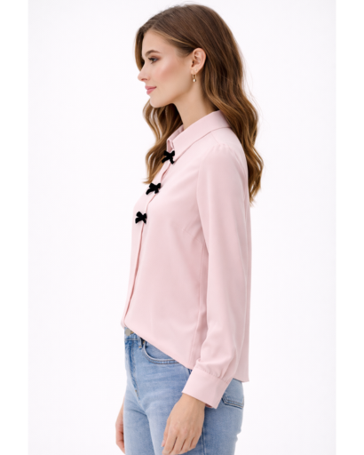 Blouse femme à nœuds décoratifs et col classique