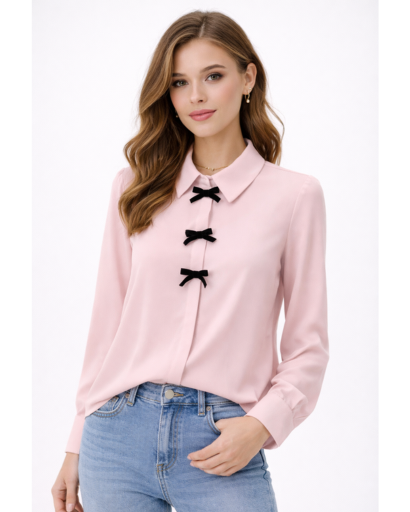 Blouse femme à nœuds décoratifs et col classique