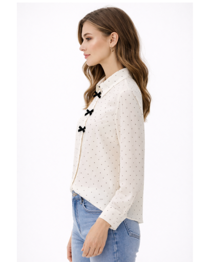 Blouse femme à nœuds décoratifs et col classique